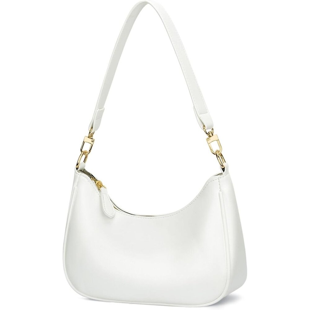 Women's White PU leather Gold Chain Strap Underarm Zipper Pouch Hobo Purses